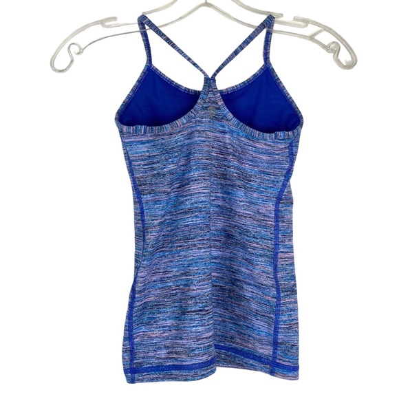 Ivivva by LuluLemon Tank Top Girls Size 7 Racerback Blue Pink Stripe Nylon Blend - Picture 2 of 10